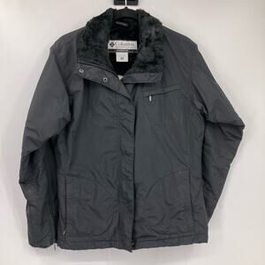 Columbia Black Full Zip Faux Fur Lined Collar Cuffs Quilted Lining Jacket Coat